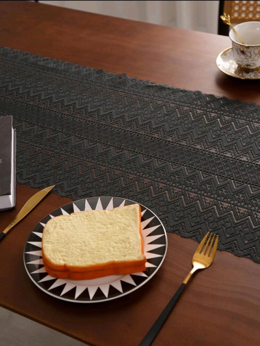 1 pieza negro estilo bohemio mesa Bandera con con abertura , con fleco & onda con encaje diseño para vintage americano TV Armario café mesa