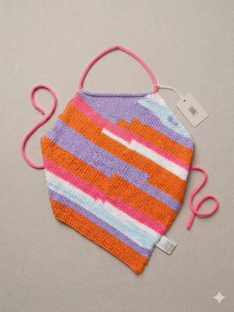 Top halter de punto tipo pañuelo con diseño geométrico