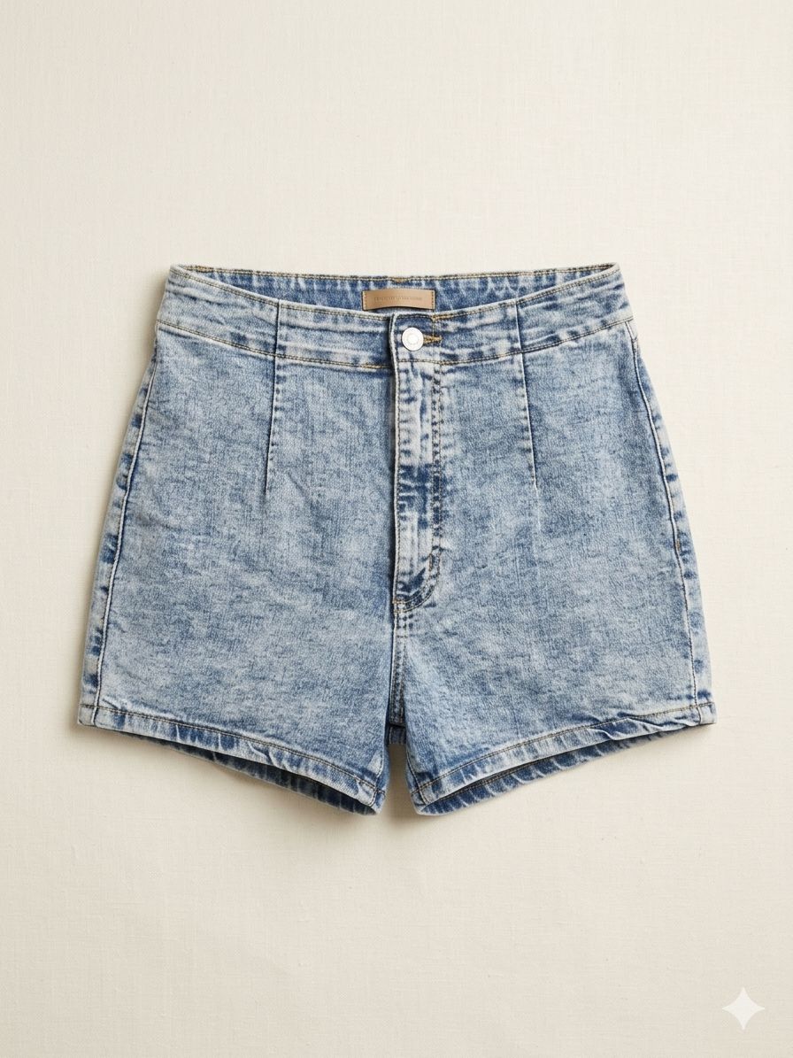 Short de mezclilla de tiro alto en lavado ácido