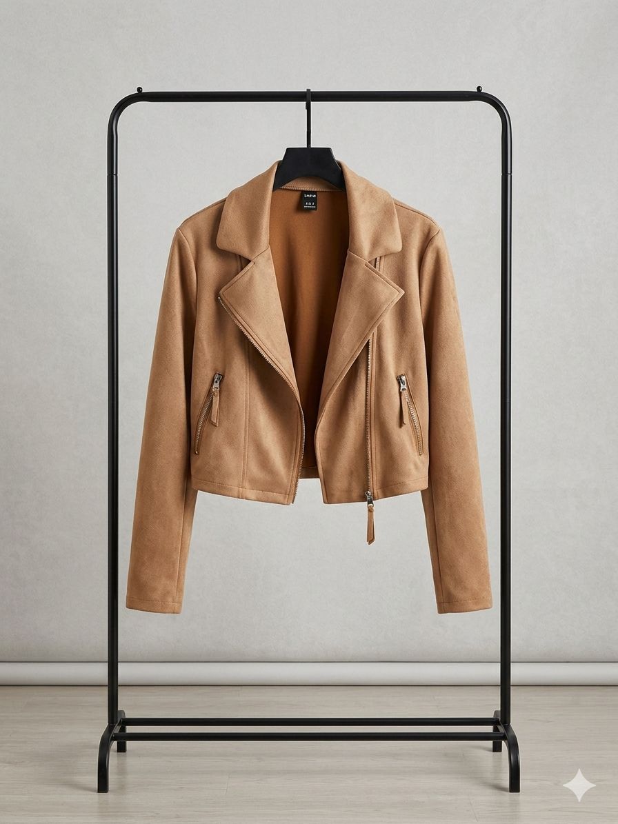 Chaqueta cremallera y cuello de solapa – color camel
