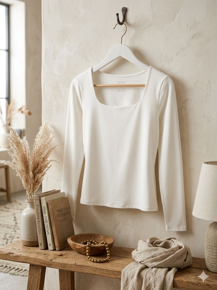 Camiseta de manga marga con cuello cuadrado – Blanco 