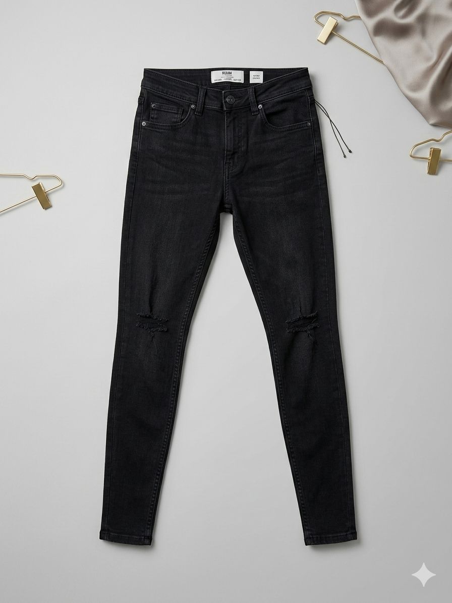 Jeans Skinny Negros con Roturas en las Rodillas
