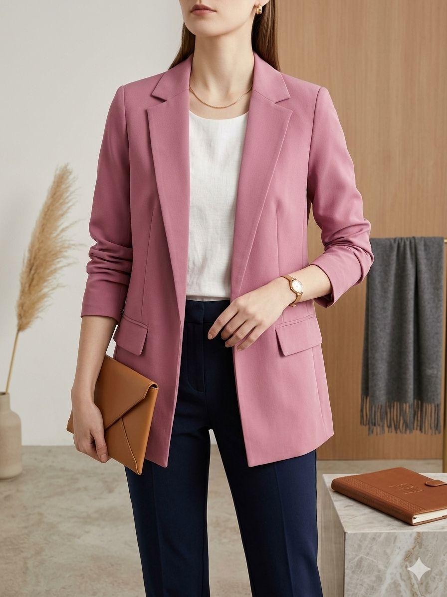 Blazer Casual Estructurado en Tono Rosa Viejo / Palo de Rosa
