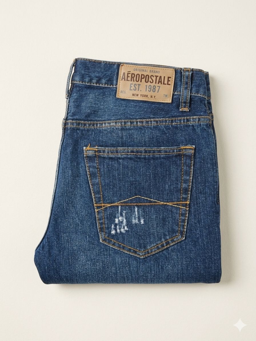 Pantalón Jeans Recto con Efecto Desgastado