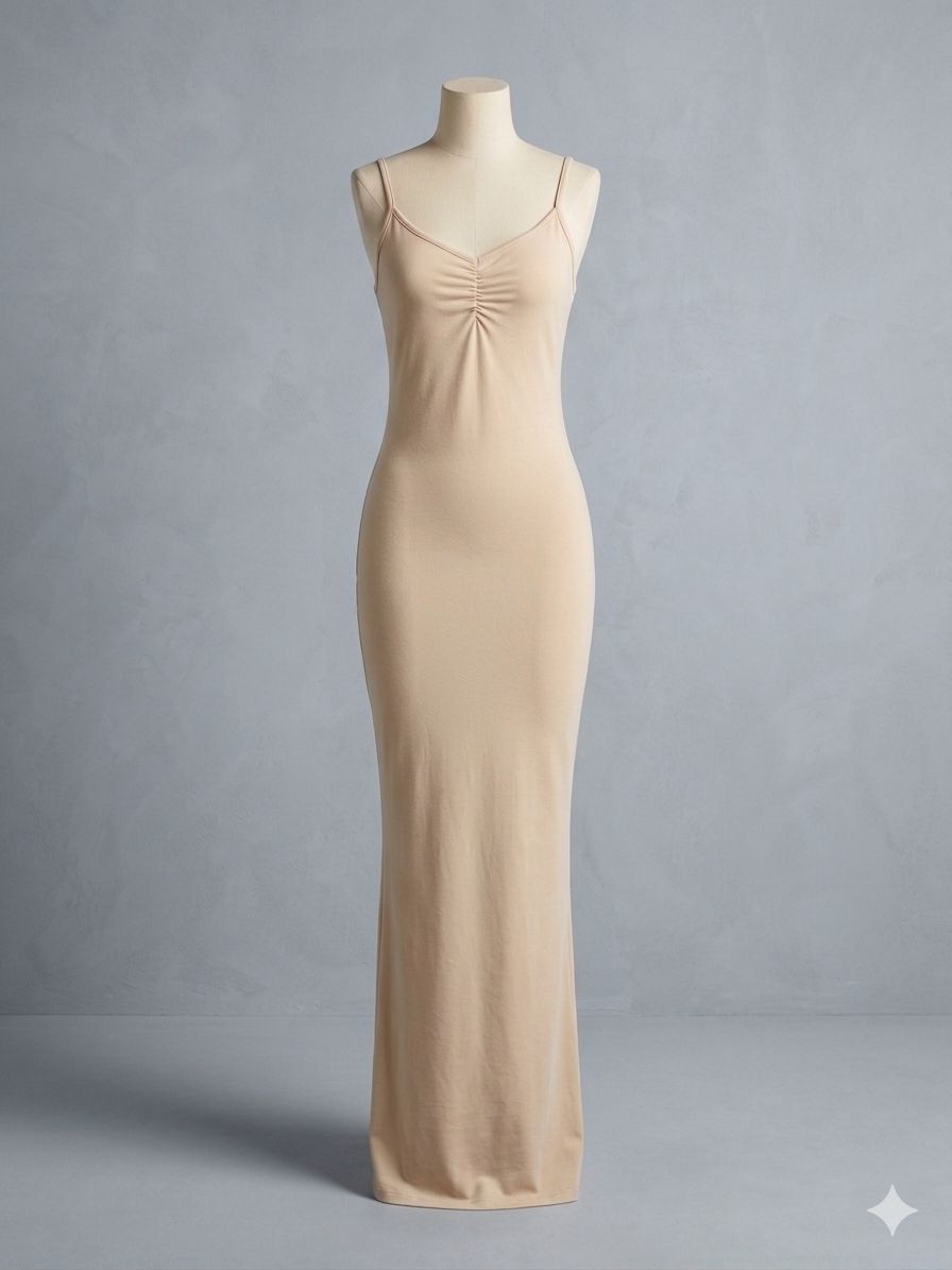 Vestido Largo Tipo Slip de Punto Elástico 