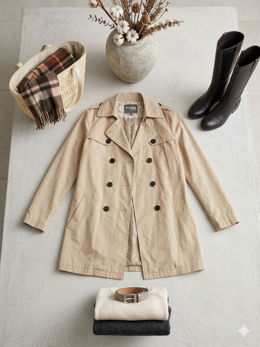 Gabardina Beige Doble Botonadura con Detalles de Encaje - Charlotte Russe