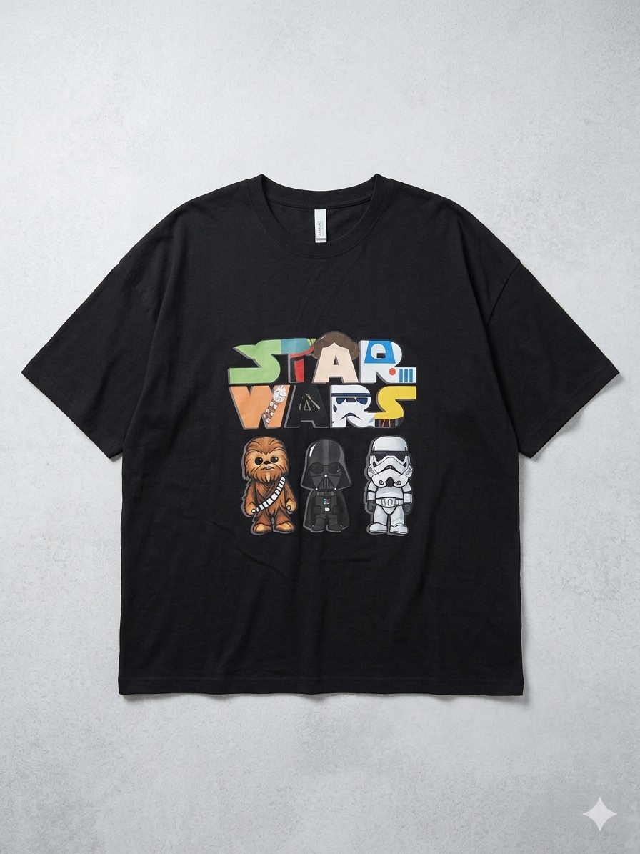 Camiseta gráfica star wars estilo chibi oversize