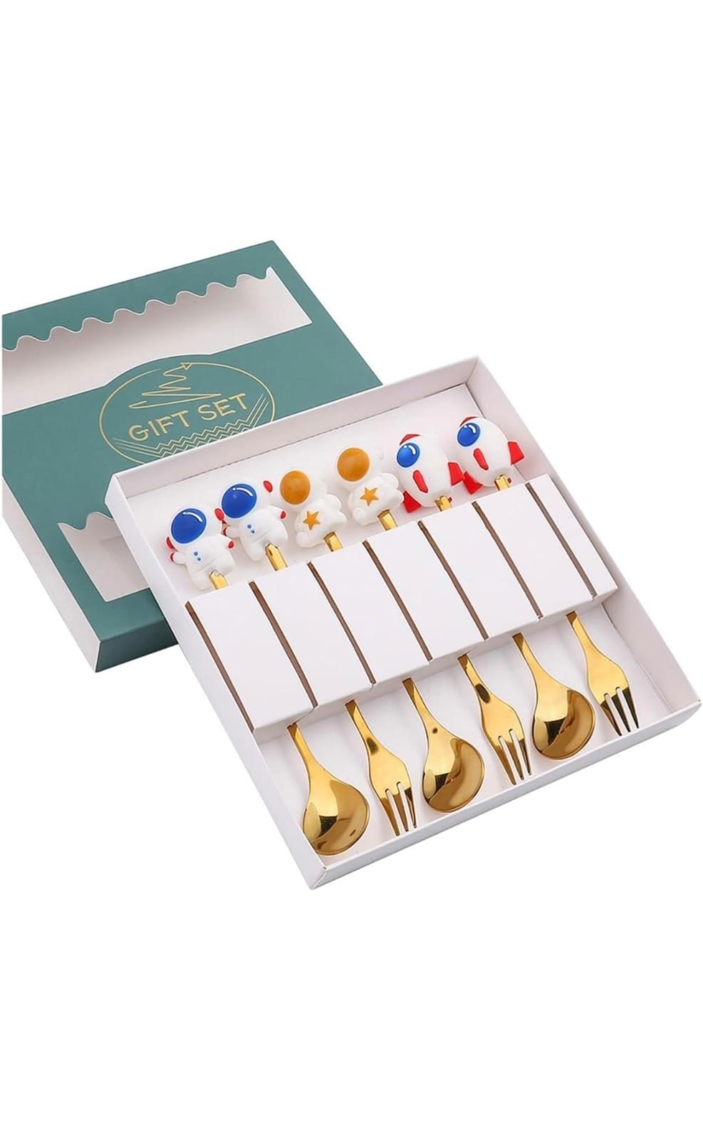 Juego de Tenedor y Cuchara de Muñecos Lindos - Juego de Regalo de Vajilla de Acero Inoxidable de 4/6 Piezas para Reuniones Familiares (6 PIEZAS Astronauta D)
