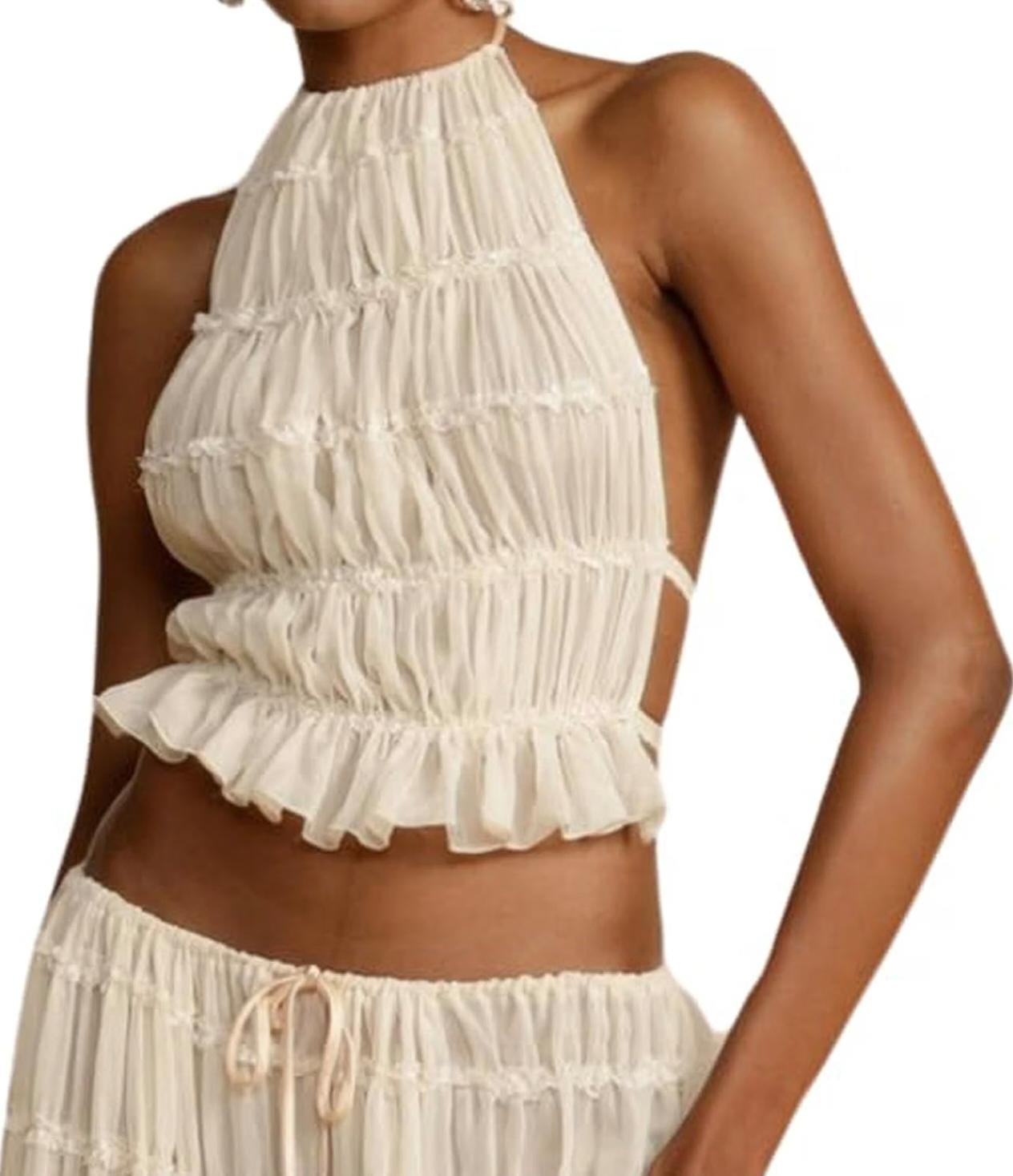 Top Crop Halter Fruncido con Volantes