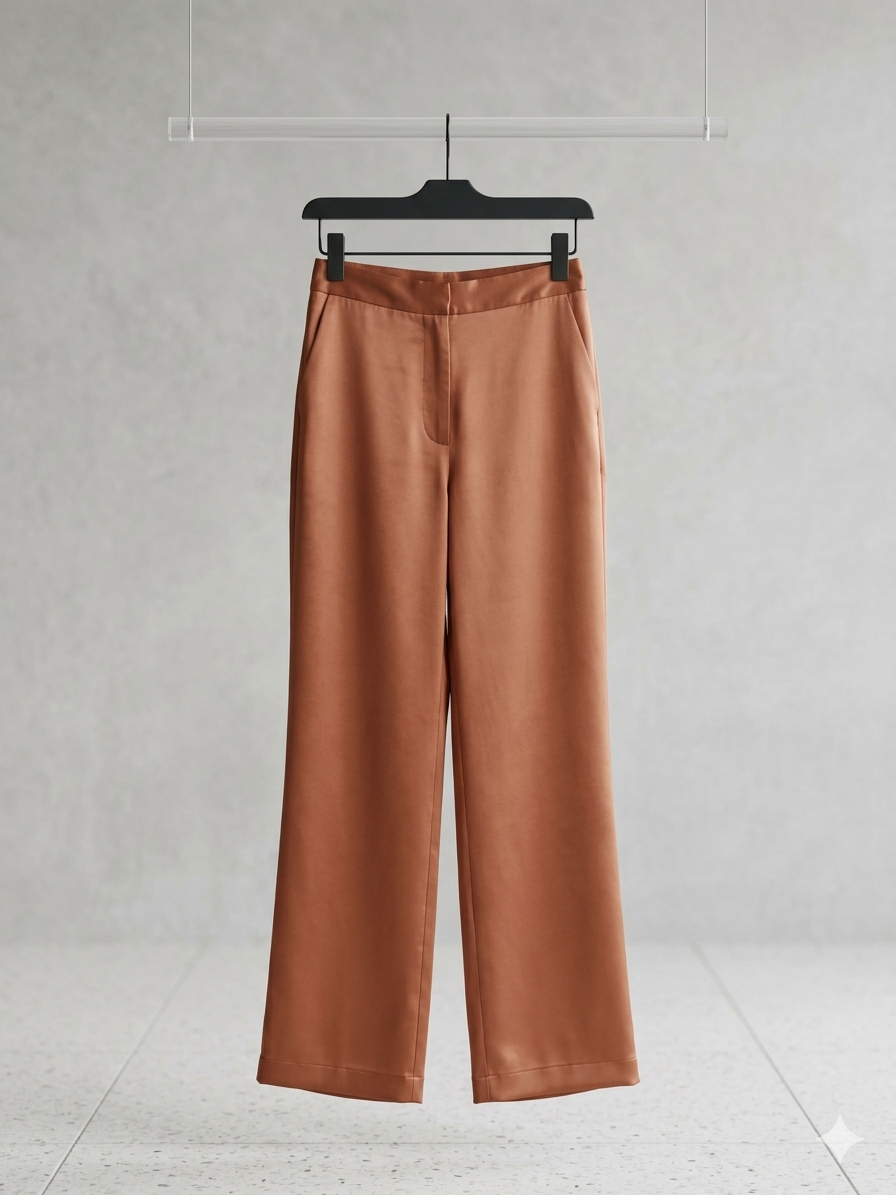 Pantalón satinado de tiro alto color terracota