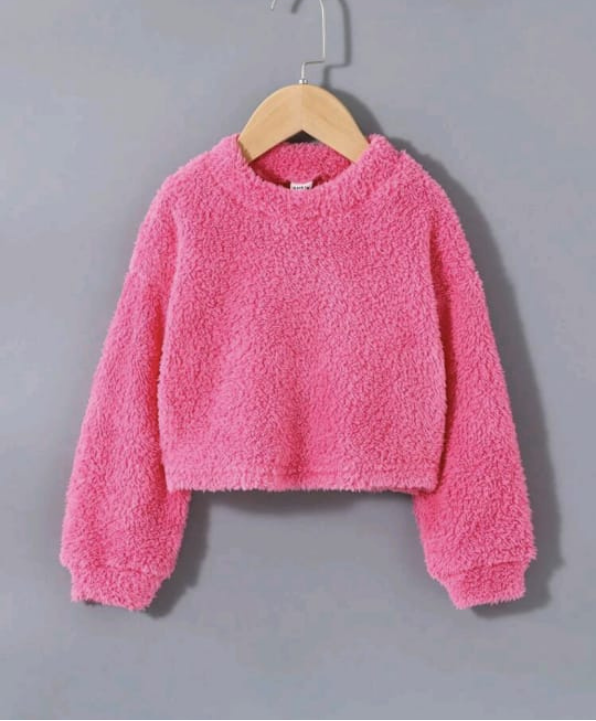 Suéter de felpa tipo peluche para niña – Rosa fucsia