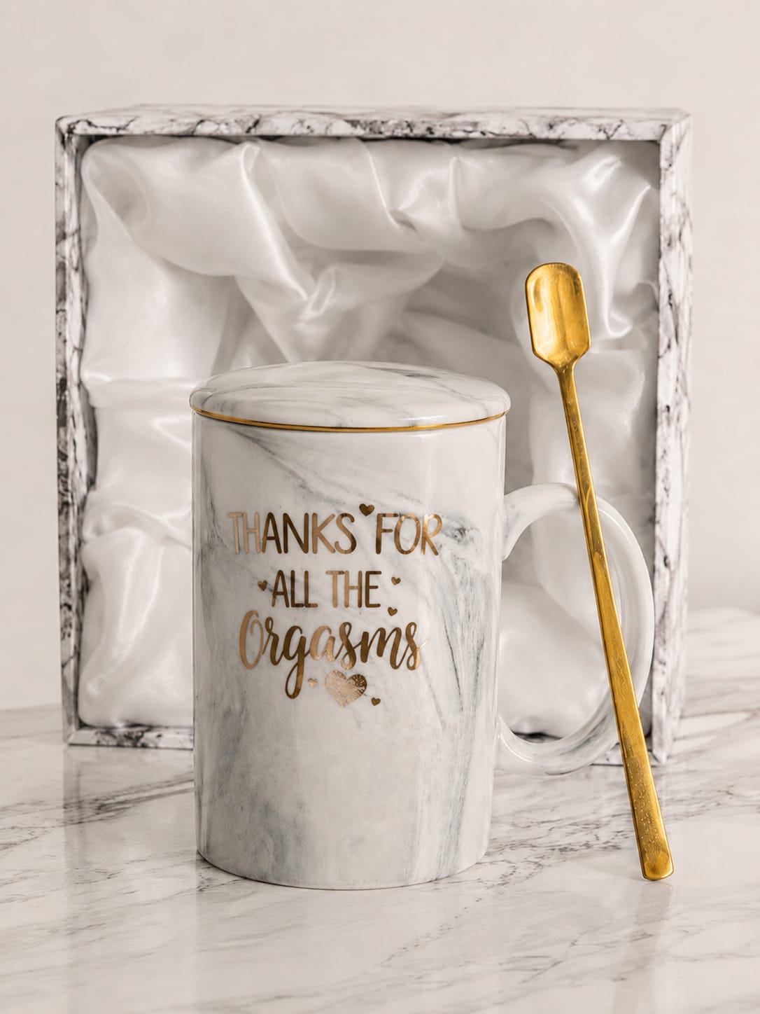 Kit de taza de cerámica con efecto mármol con frase atrevida
